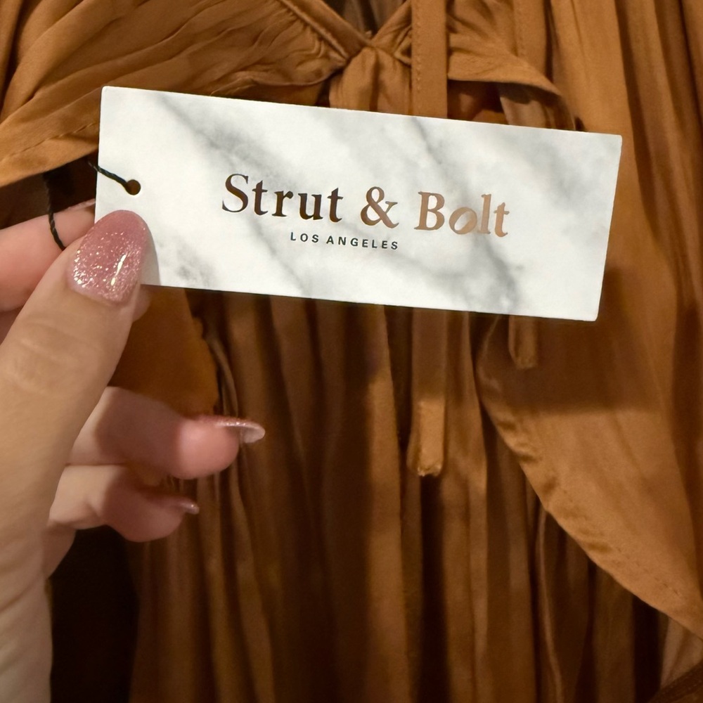Tan Asymmetrical Ruffled Blouse - Picture 3 of 4